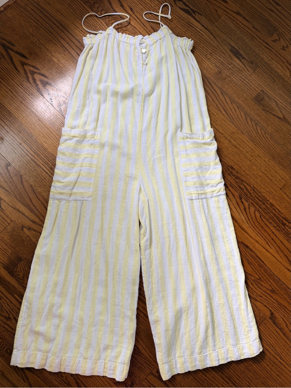 Stoney Clover Lane Yellow & White Striped Smocked Wide-Leg Jumpsuit